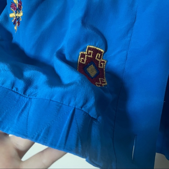 Vintage Adam Douglass Adrianna Papell Blue Silk Embroidered Patchwork Jacket - Picture 9 of 12